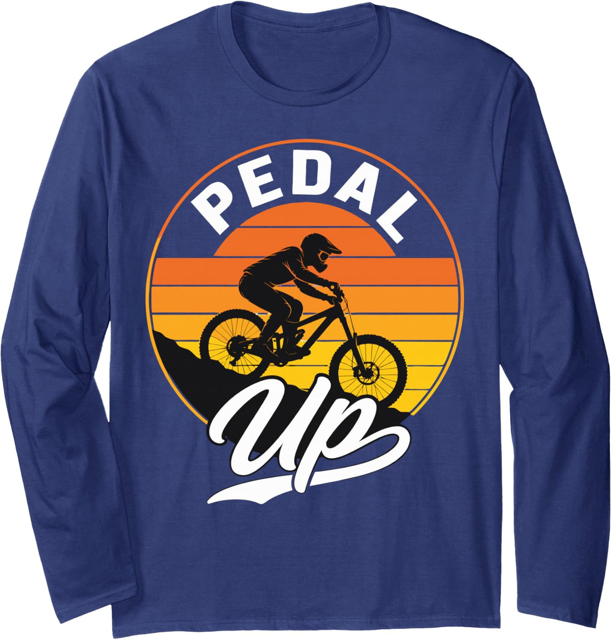 Downhill Mountain Bike Rider Long Sleeve T-Shirt - Adult Unisex Navy Blue