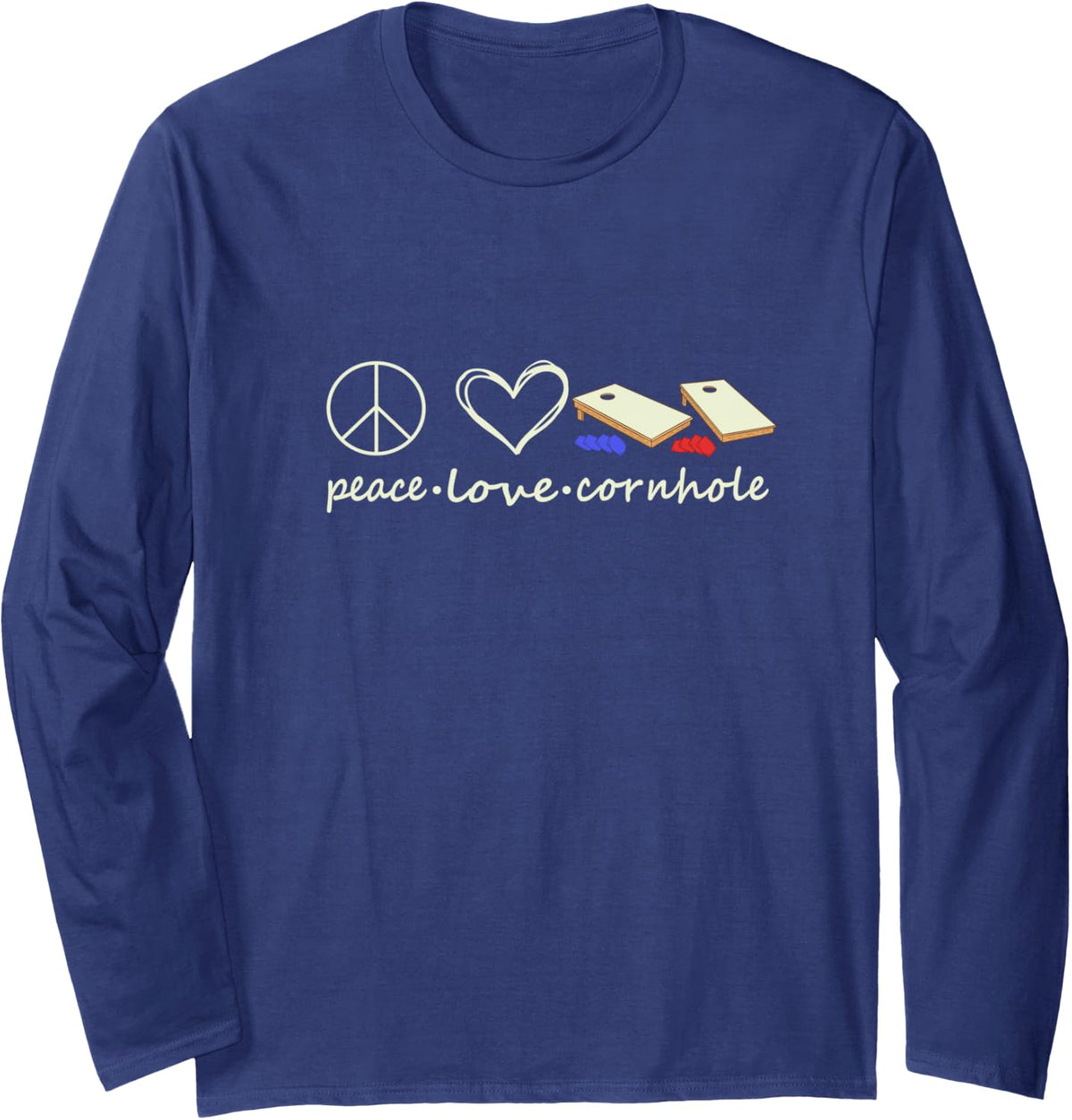 Love Peace Cornhole Funny Game Long Sleeve T-Shirt - Adult Unisex Navy Blue