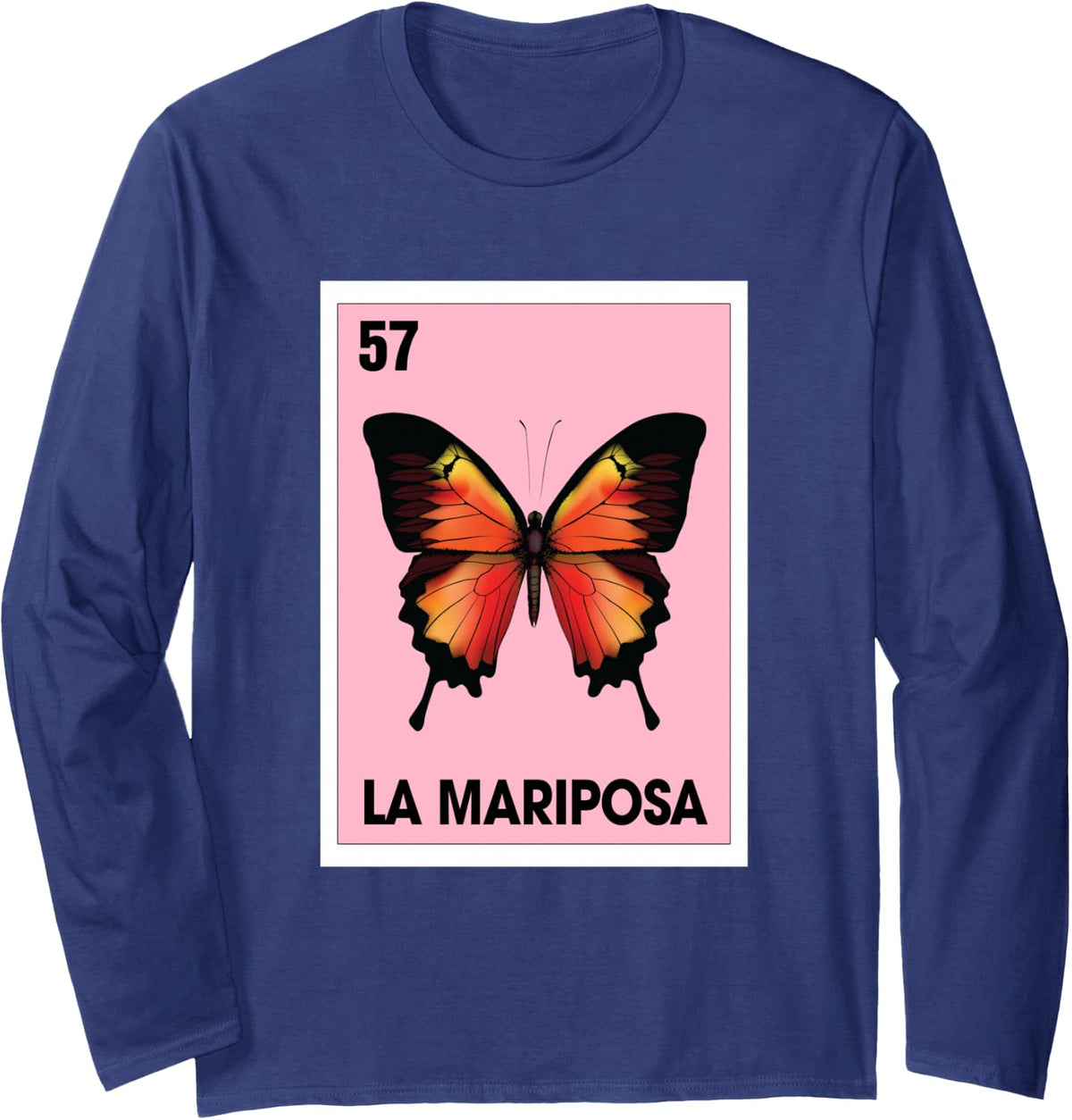 La Mariposa Mexican Bingo Card Game Butterfly Lover Spanish Long Sleeve T-Shirt - Adult Unisex Navy Blue