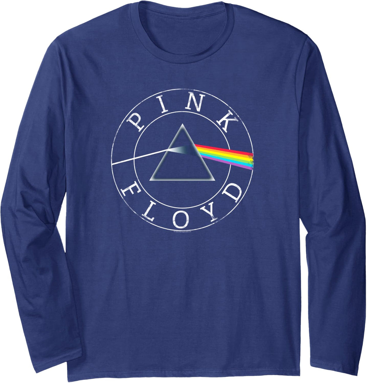 Official Pink Floyd Prism Circle Logo Rock Band Music Retro Long Sleeve T-Shirt - Adult Unisex Navy Blue
