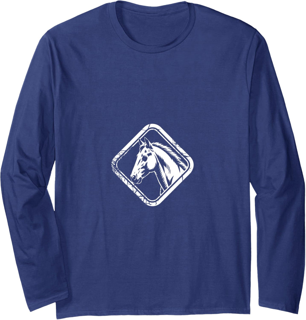 Horse Silhouette Vintage Long Sleeve T-Shirt - Adult Unisex Navy Blue
