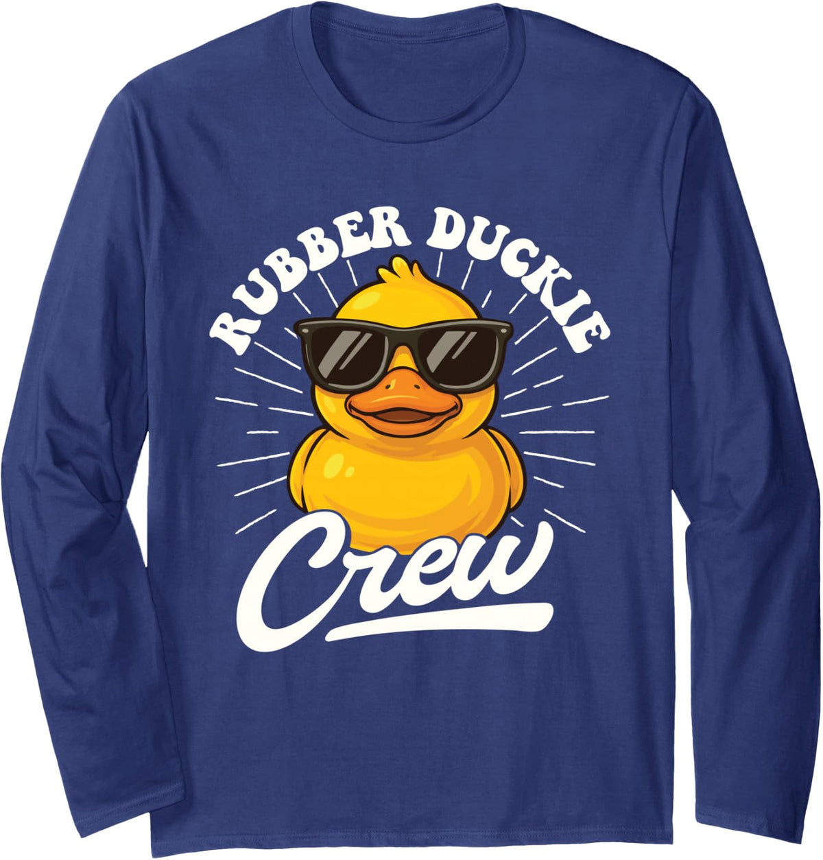Rubber Duckie Crew - Duck Lover Waterfowl Animal Long Sleeve T-Shirt - Adult Unisex Navy Blue