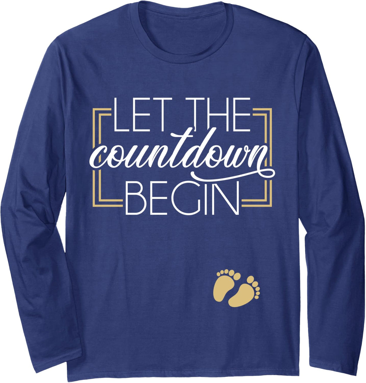 New Year Christmas Pregnancy Announcement Countdown Begin Long Sleeve T-Shirt - Adult Unisex Navy Blue