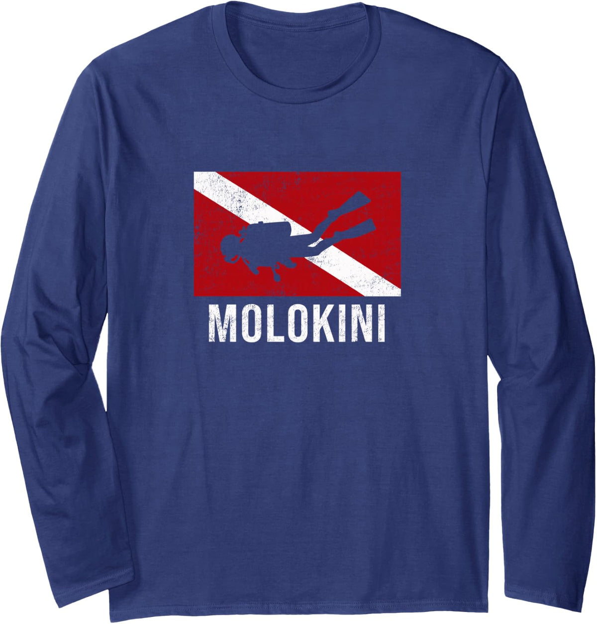 Molokini Scuba Diving Diver Dive Flag Gift Long Sleeve T-Shirt - Adult Unisex Navy Blue