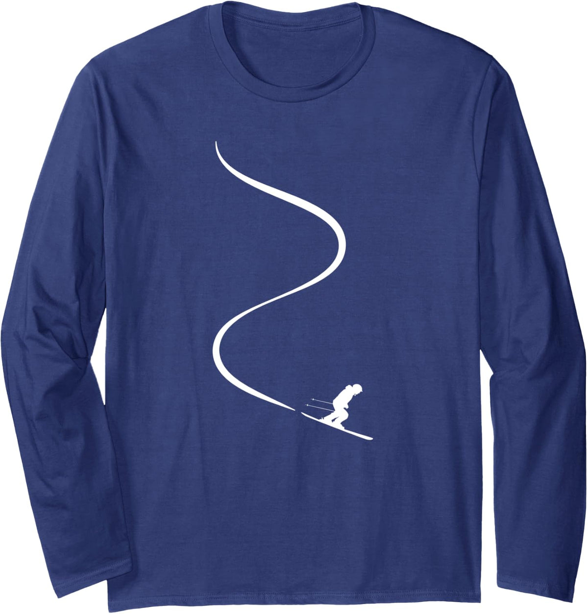 Skier with tracks in deep powder snow freeride gift Long Sleeve T-Shirt - Adult Unisex Navy Blue
