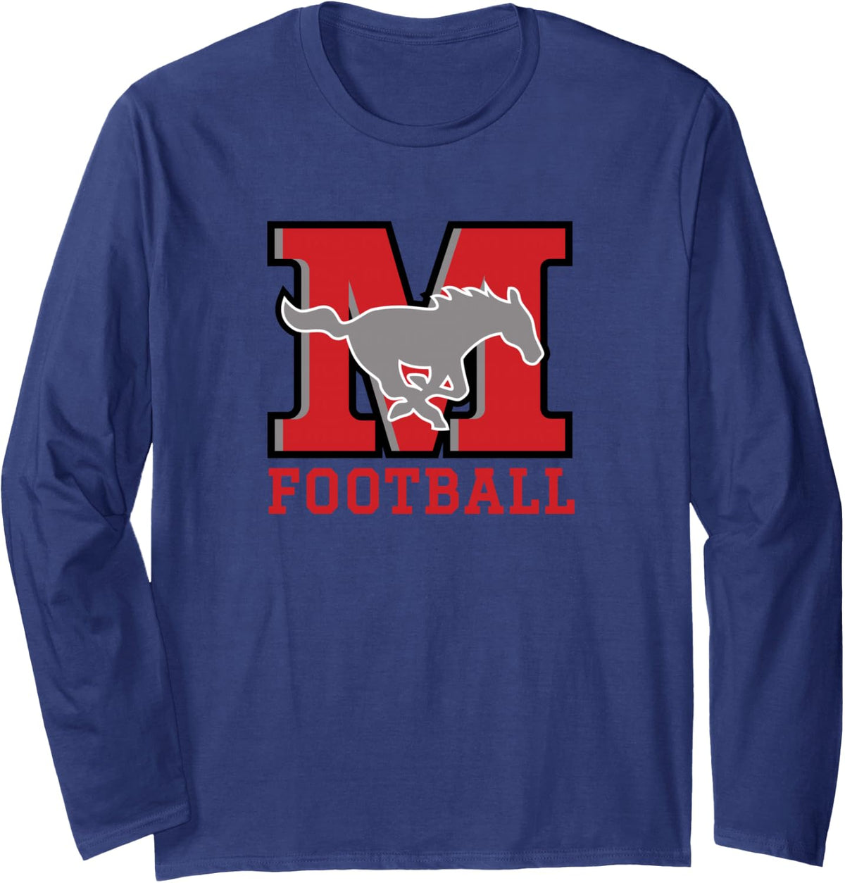 Memorial TX Logo Football Long Sleeve T-Shirt - Adult Unisex Navy Blue