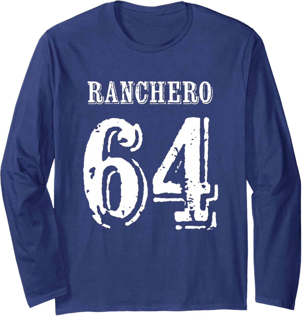 Jersey Style Ranchero 64 Spanish Rancher Cowboy Long Sleeve T-Shirt - Adult Unisex Navy Blue