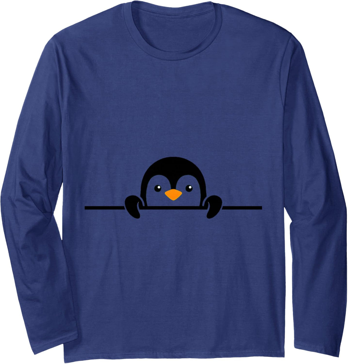Peeking Penguin Cute Lover Funny Animal Peering Lamp Men Long Sleeve T-Shirt - Adult Unisex Navy Blue