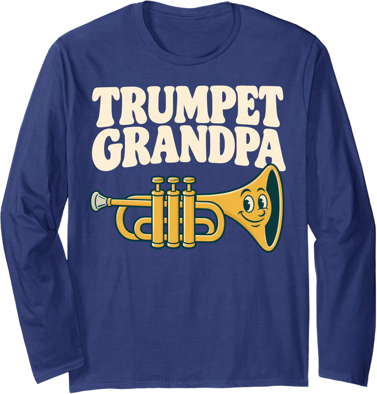Trumpet Grandpa Brass Instrument Long Sleeve T-Shirt - Adult Unisex Navy Blue