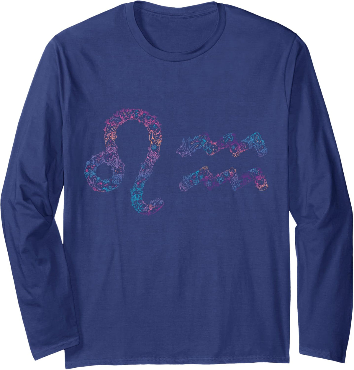 Astrology Love Horoscope Zodiac Signs Leo and Aquarius Long Sleeve T-Shirt - Adult Unisex Navy Blue