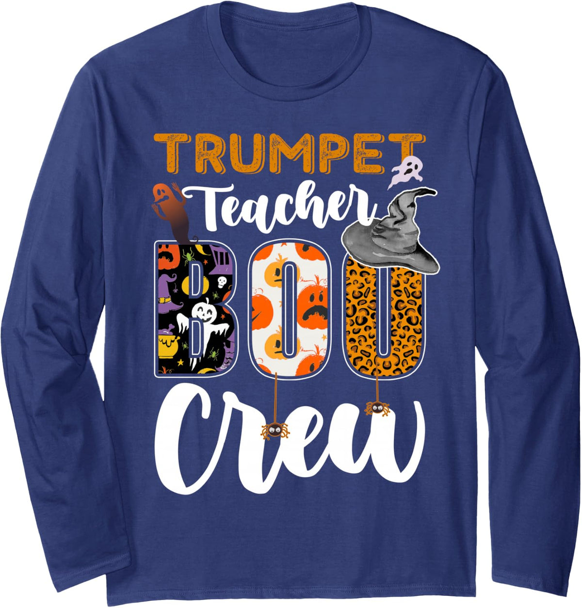 Trumpet Teacher Boo Crew Halloween Costume Matching Long Sleeve T-Shirt - Adult Unisex Navy Blue