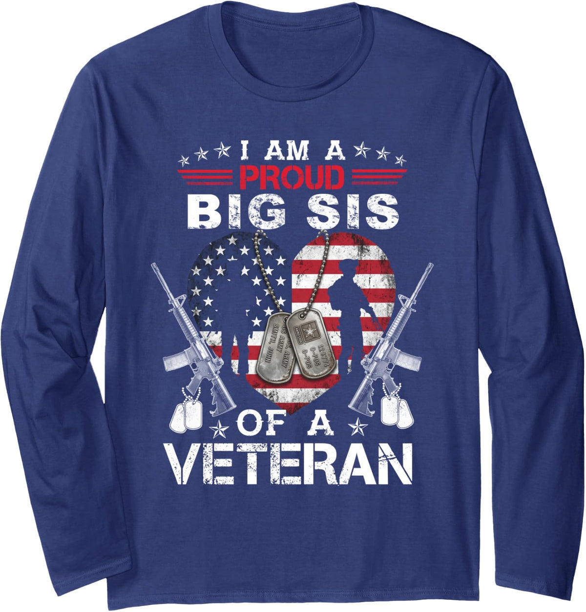 Proud Daughter of A Veteran - US Flag Patriotic Memorial Long Sleeve T-Shirt - Adult Unisex Navy Blue