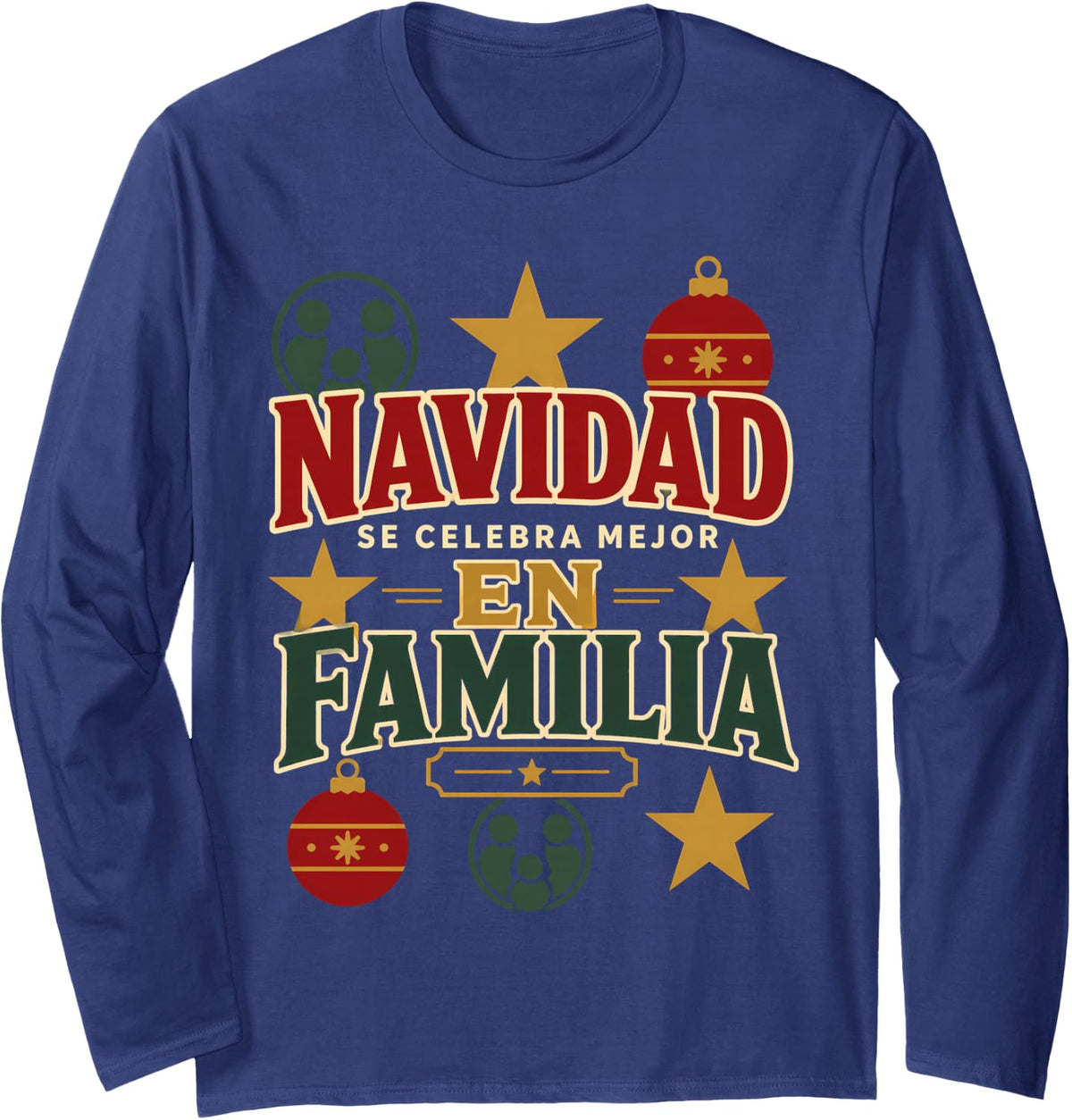 Navidad Family Christmas Spanish Christmas Crew Gift Long Sleeve T-Shirt - Adult Unisex Navy Blue