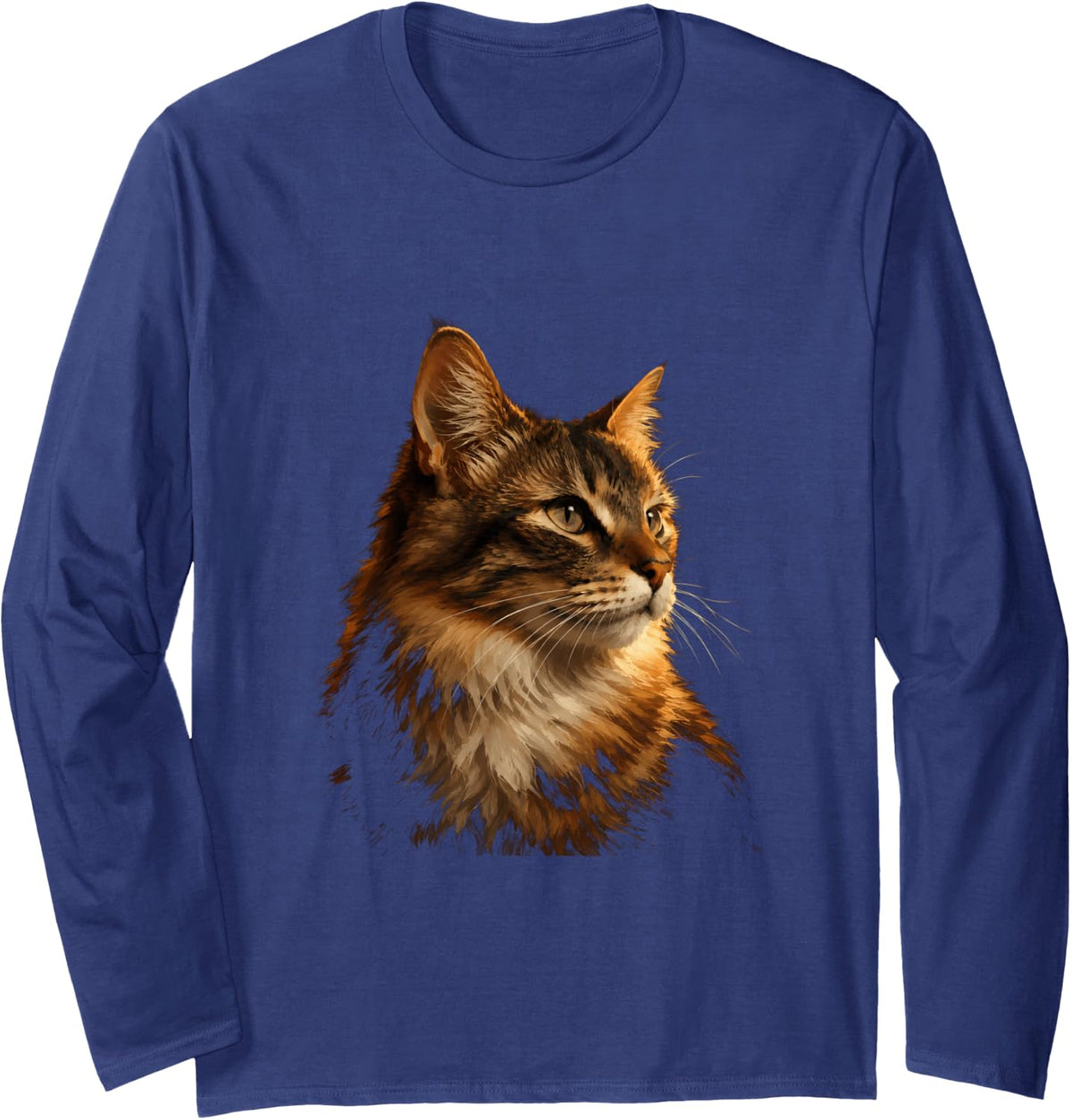 Tabby Cat Portrait Long Sleeve T-Shirt - Adult Unisex Navy Blue