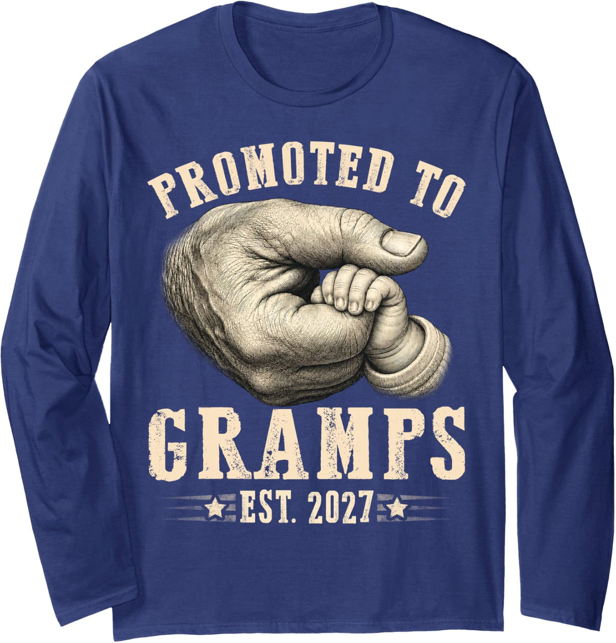 Promoted to Gramps est.2027 Father's Day First time Papa Long Sleeve T-Shirt - Adult Unisex Navy Blue