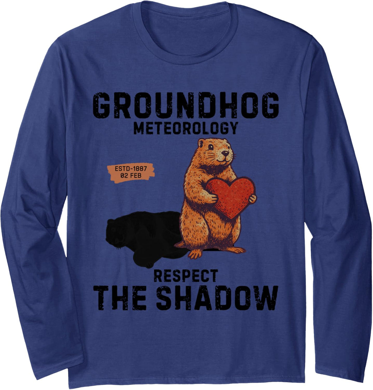 Funny Groundhog Long Sleeve T-Shirt - Adult Unisex Navy Blue