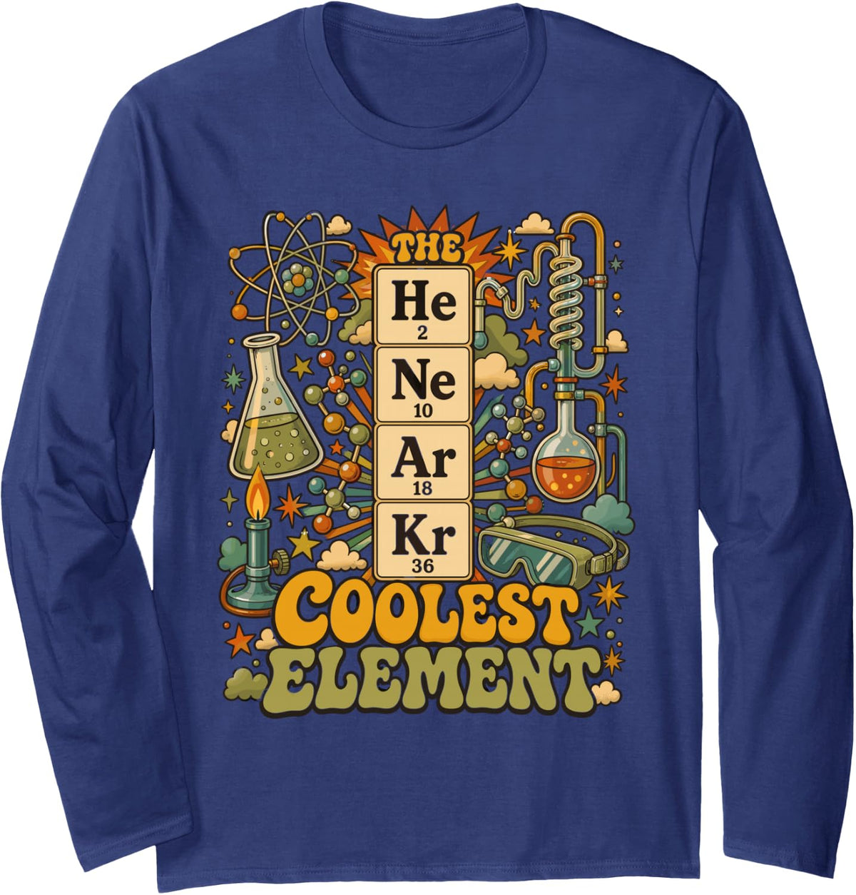 The Coolest Element Chemistry Noble Gases Long Sleeve T-Shirt - Adult Unisex Navy Blue