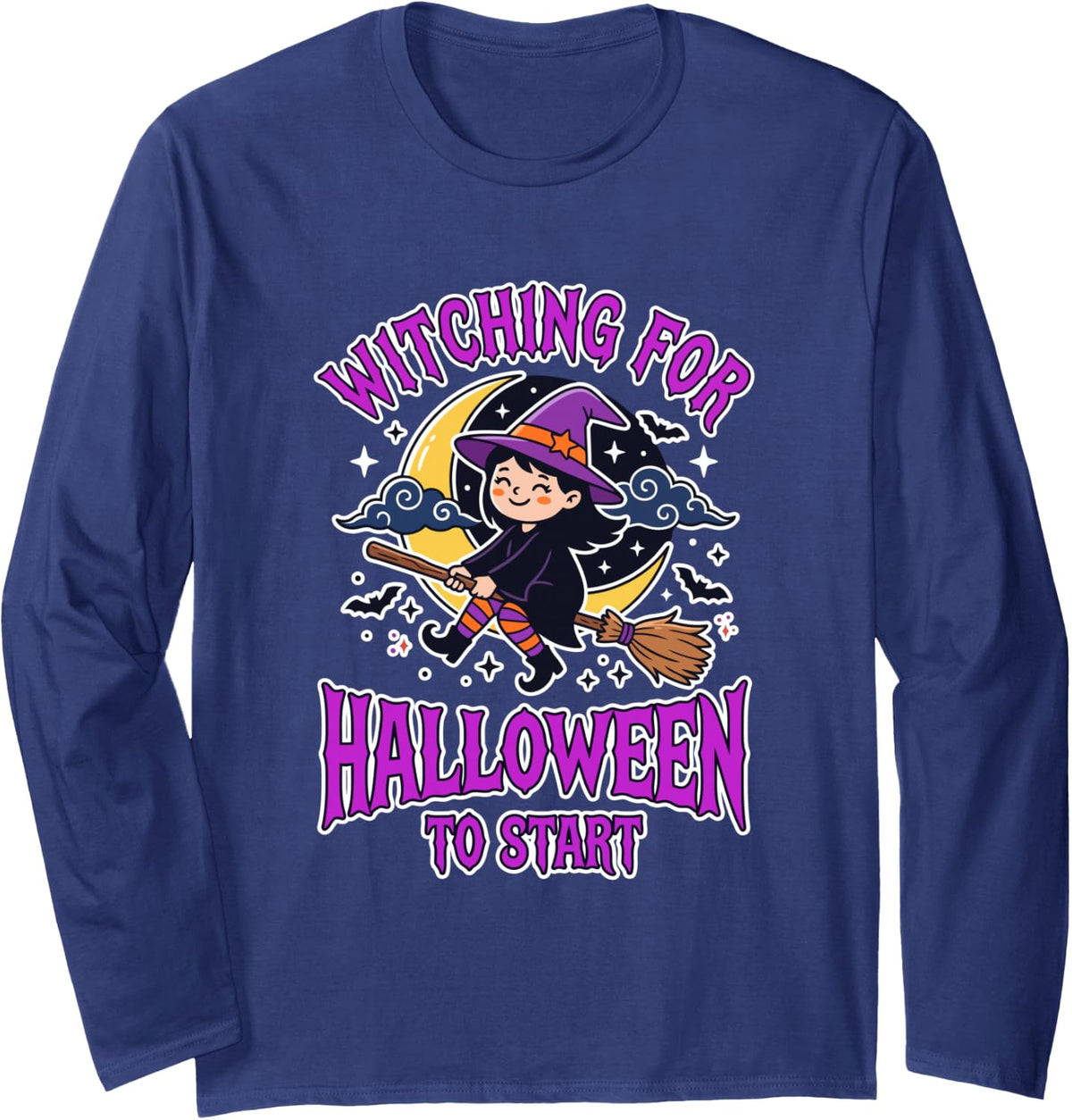 Witch Witching for Halloween to Start Spooky Season Long Sleeve T-Shirt - Adult Unisex Navy Blue