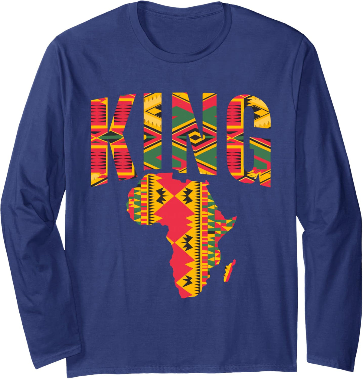 African King Map Kente Design Black Pride Melanin Kids Men Long Sleeve T-Shirt - Adult Unisex Navy Blue