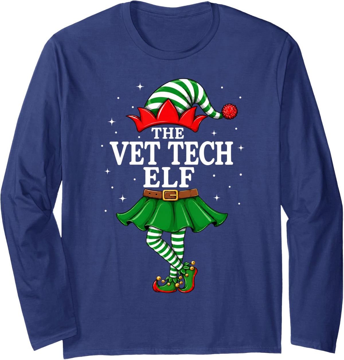 Vet Tech Elf Christmas Matching Family Elf Girl Women Xmas Long Sleeve T-Shirt - Adult Unisex Navy Blue