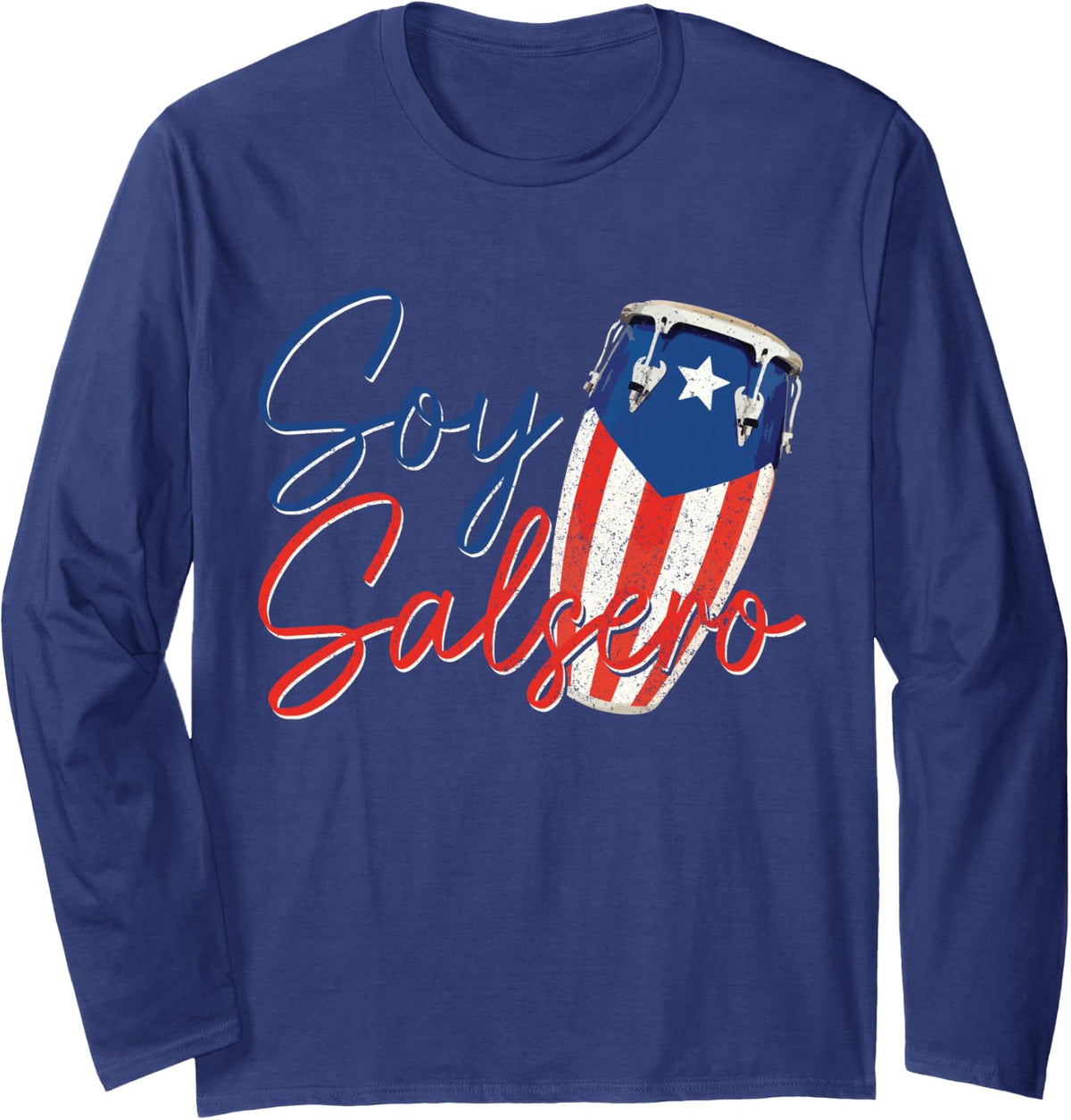 Puerto Rico Salsa Dancing Music Flag Caribbean Souvenir Long Sleeve T-Shirt - Adult Unisex Navy Blue