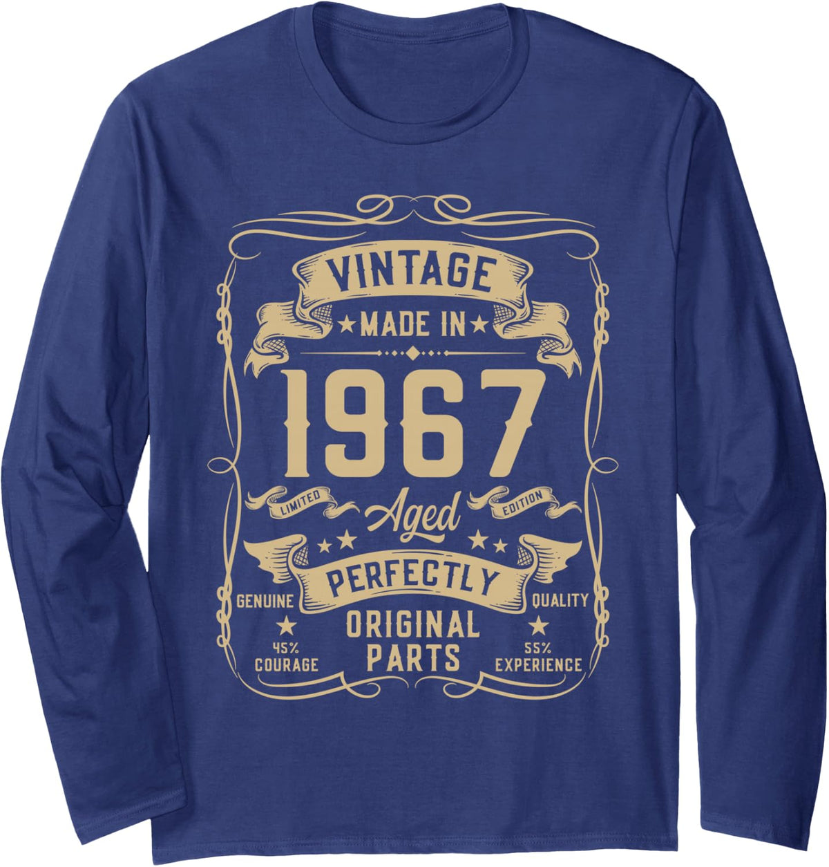 Vintage 1967 59yr 59th Birthday Gifts for Men 59 Years Old Long Sleeve T-Shirt - Adult Unisex Navy Blue