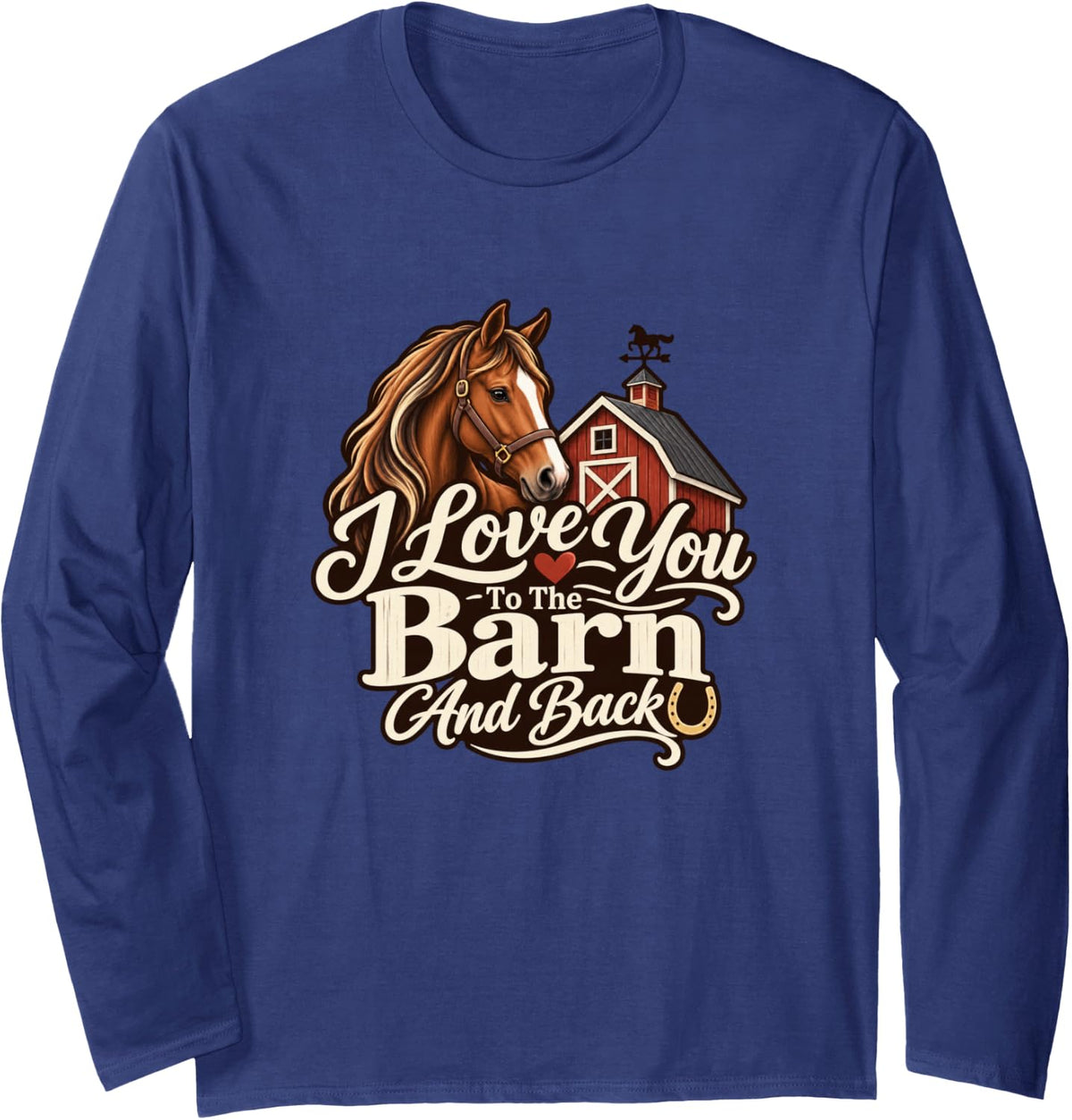 Horses Equestrian Horse Lover Barn Mom Horse Riding Long Sleeve T-Shirt - Adult Unisex Navy Blue