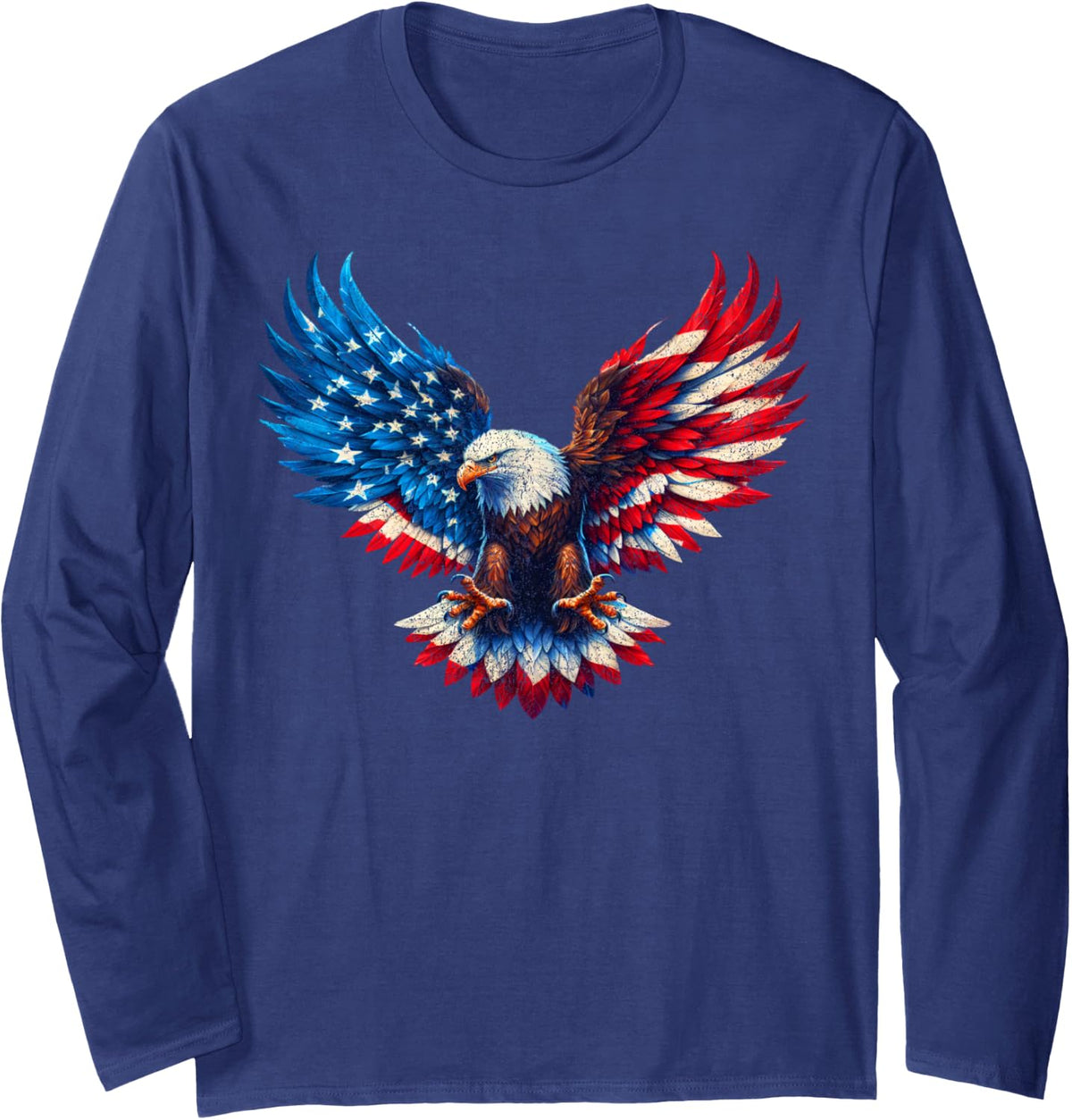 American Flag Bald Eagle Patriotic Eagle 4th of July USA Long Sleeve T-Shirt - Adult Unisex Navy Blue