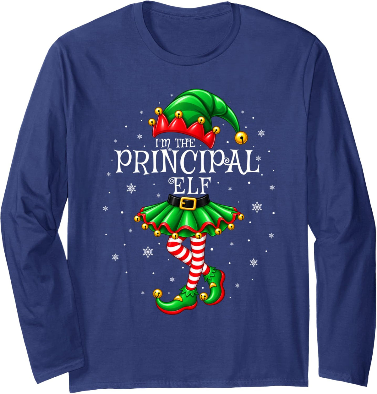 Principal Elf Christmas Men Women Elf Squad Xmas Family Long Sleeve T-Shirt - Adult Unisex Navy Blue