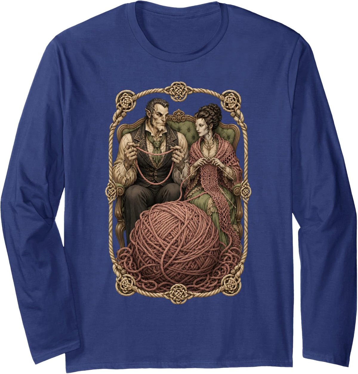 Knitting Funny Fantasy Couple Yarn Lover Humor Fiber Arts Long Sleeve T-Shirt - Adult Unisex Navy Blue