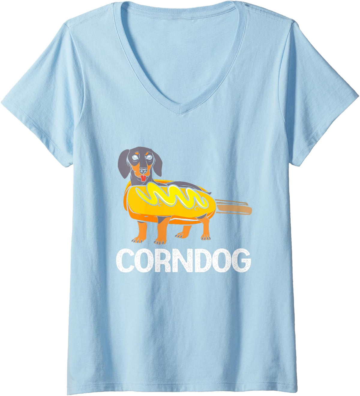 Funny Dachshund Corn Dog Wiener Dog V-Neck T-Shirt - Baby Blue