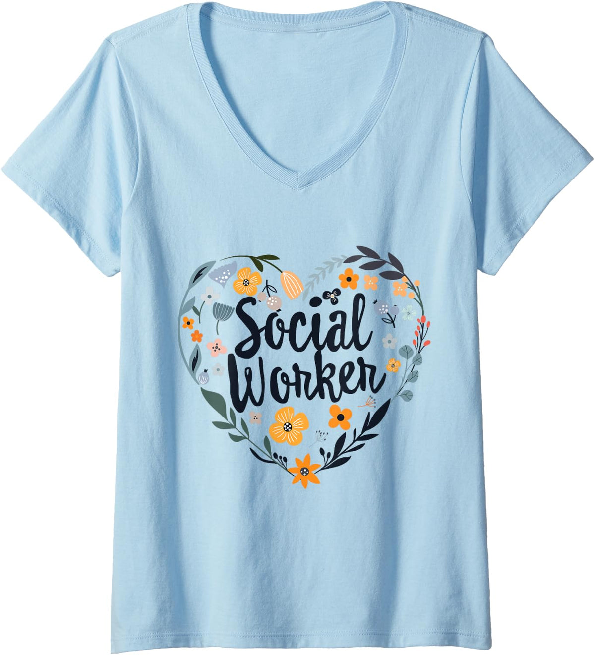 Women's Social Worker Appreciation Month Graduation MSW Caseworker V-Neck T-Shirt - Baby Blue