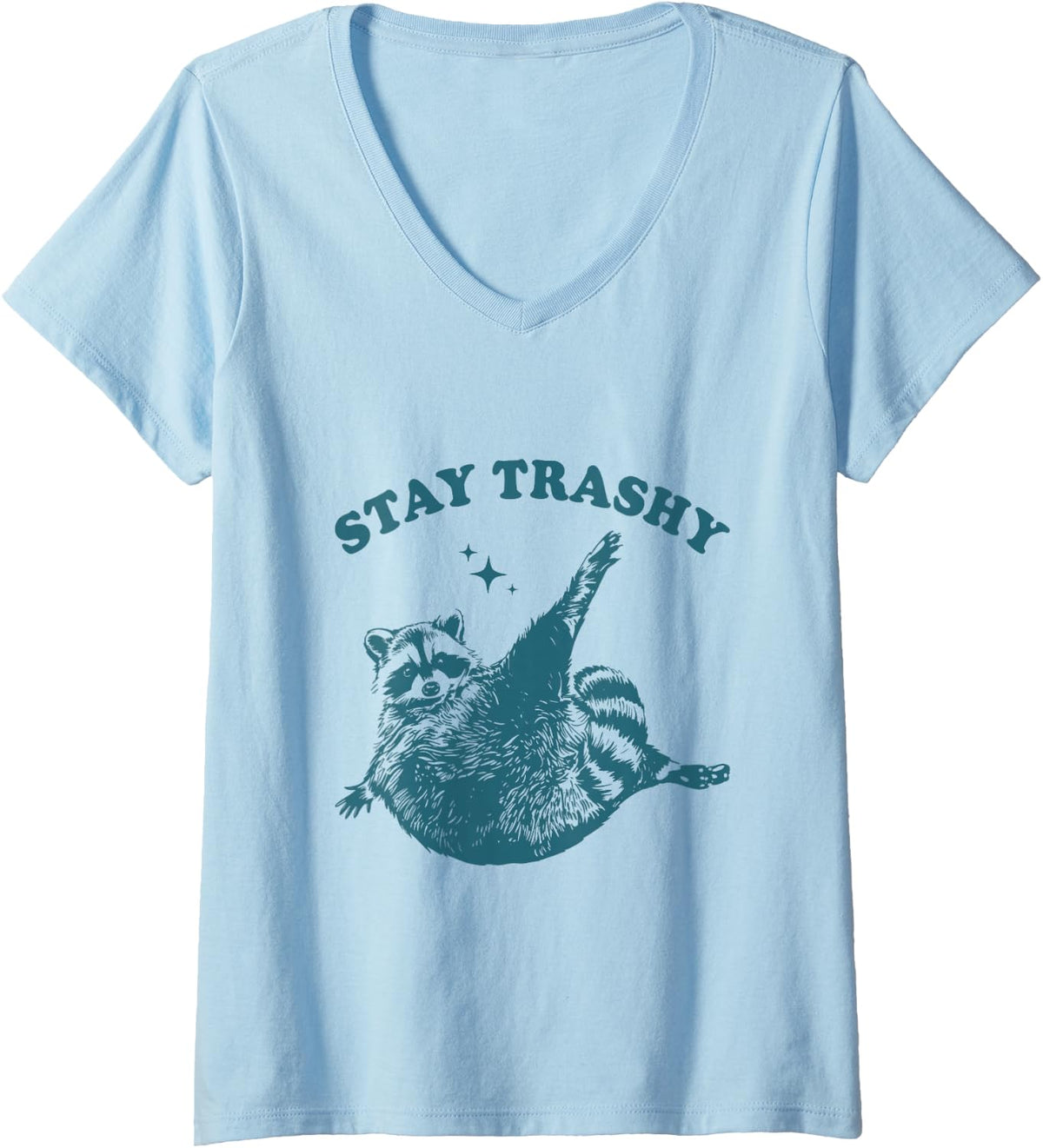 Women's Stay Trashy Raccoon Lover Humor Vintage Funny Racoon V-Neck T-Shirt - Baby Blue