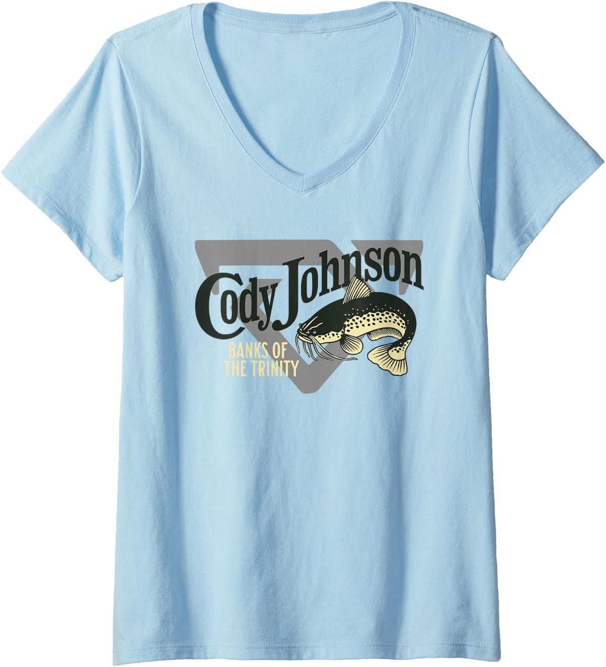 Women's Cody Johnson Banks of the Trinity Fish V-Neck T-Shirt - Baby Blue
