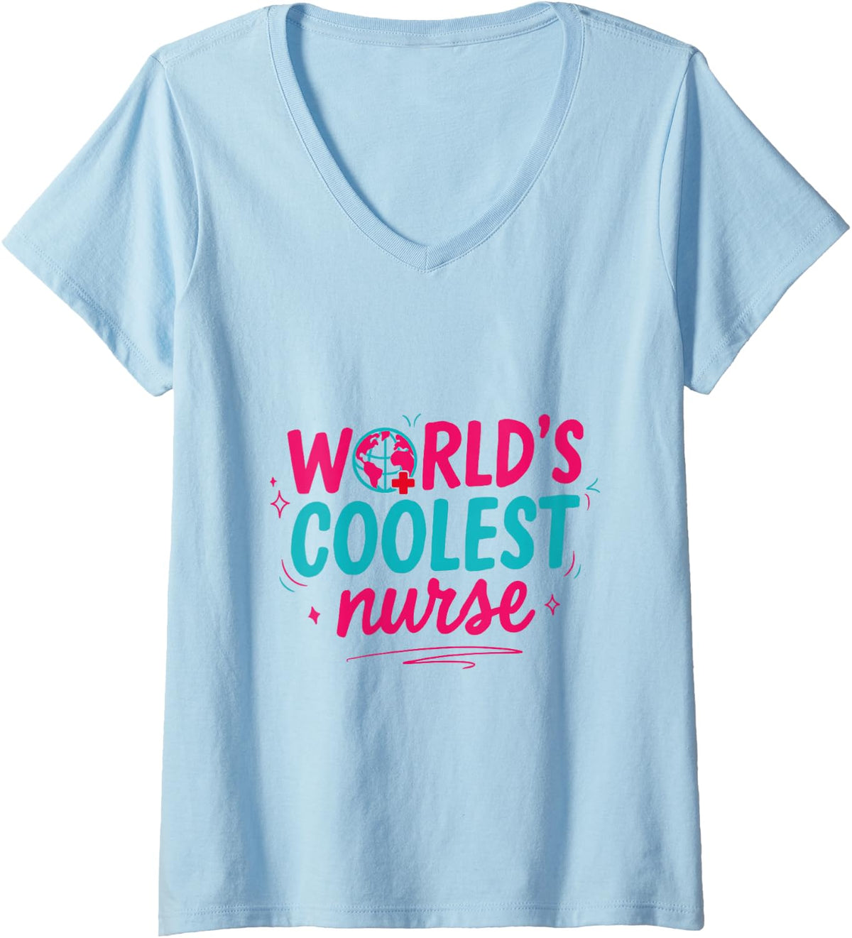 Women's OR ER RN Registered Nursing, World's Coolest Nurse V-Neck T-Shirt - Baby Blue