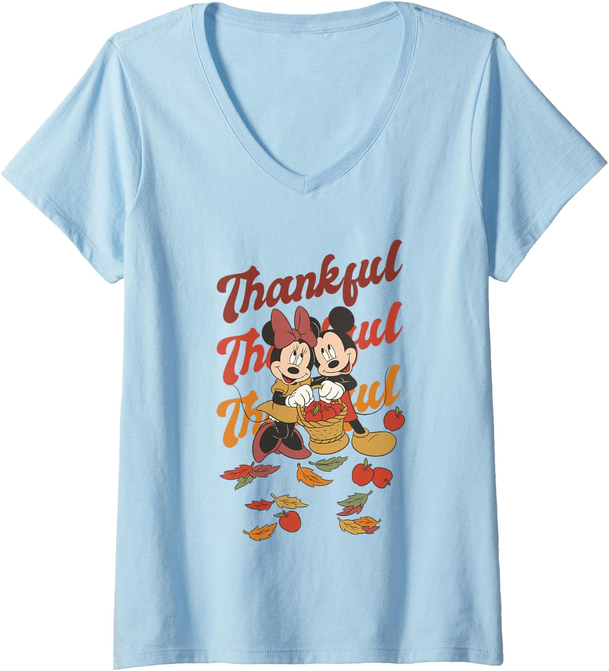 Disney Mickey And Friends Thanksgiving Classic Thankful Duo V-Neck T-Shirt - Baby Blue