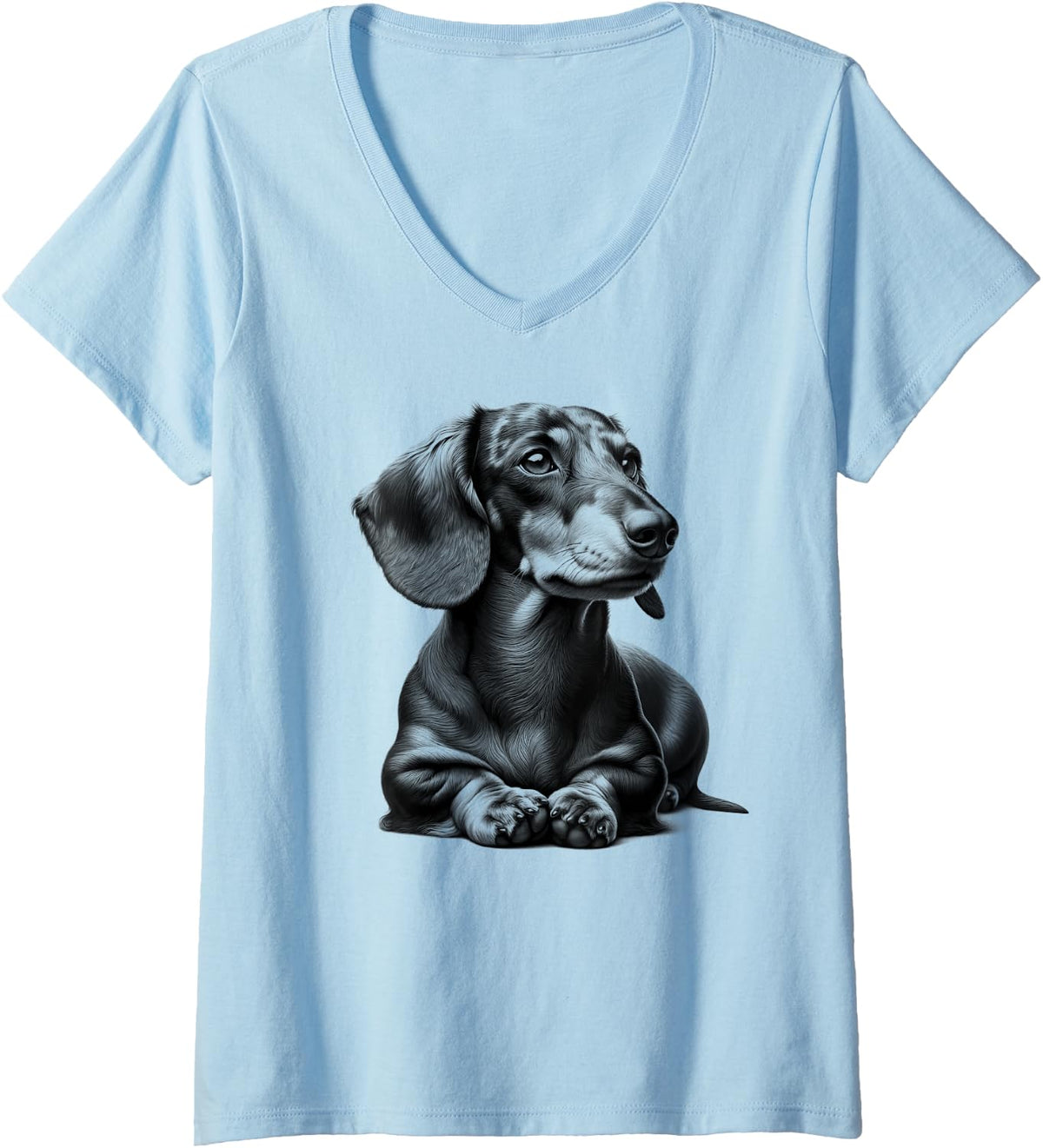 Womens Super Cute Dachshund in Lying Pose as Cool Portrait V-Neck T-Shirt - Baby Blue