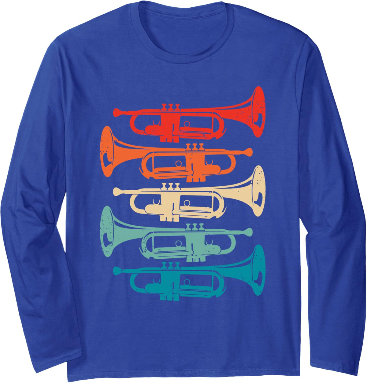 Retro Trumpets Player Musician Trumpeter Music Lover Long Sleeve T-Shirt - Adult Unisex Royal Blue