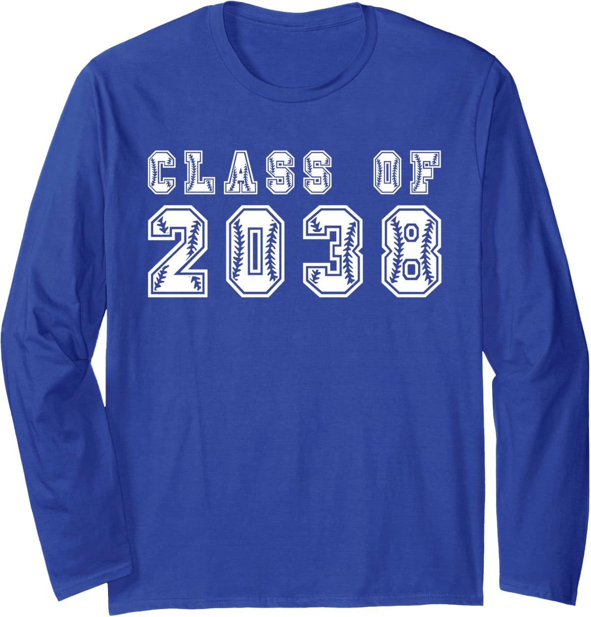 Class of 2038 Grow with Me High School Graduation Baseball Long Sleeve T-Shirt - Adult Unisex Royal Blue