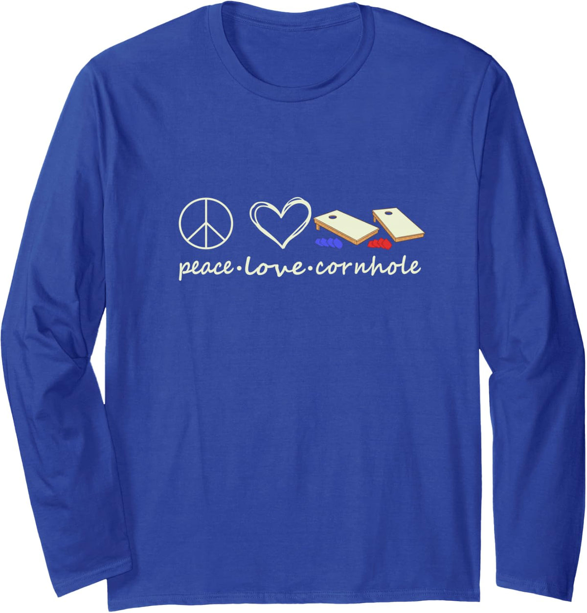 Love Peace Cornhole Funny Game Long Sleeve T-Shirt - Adult Unisex Royal Blue