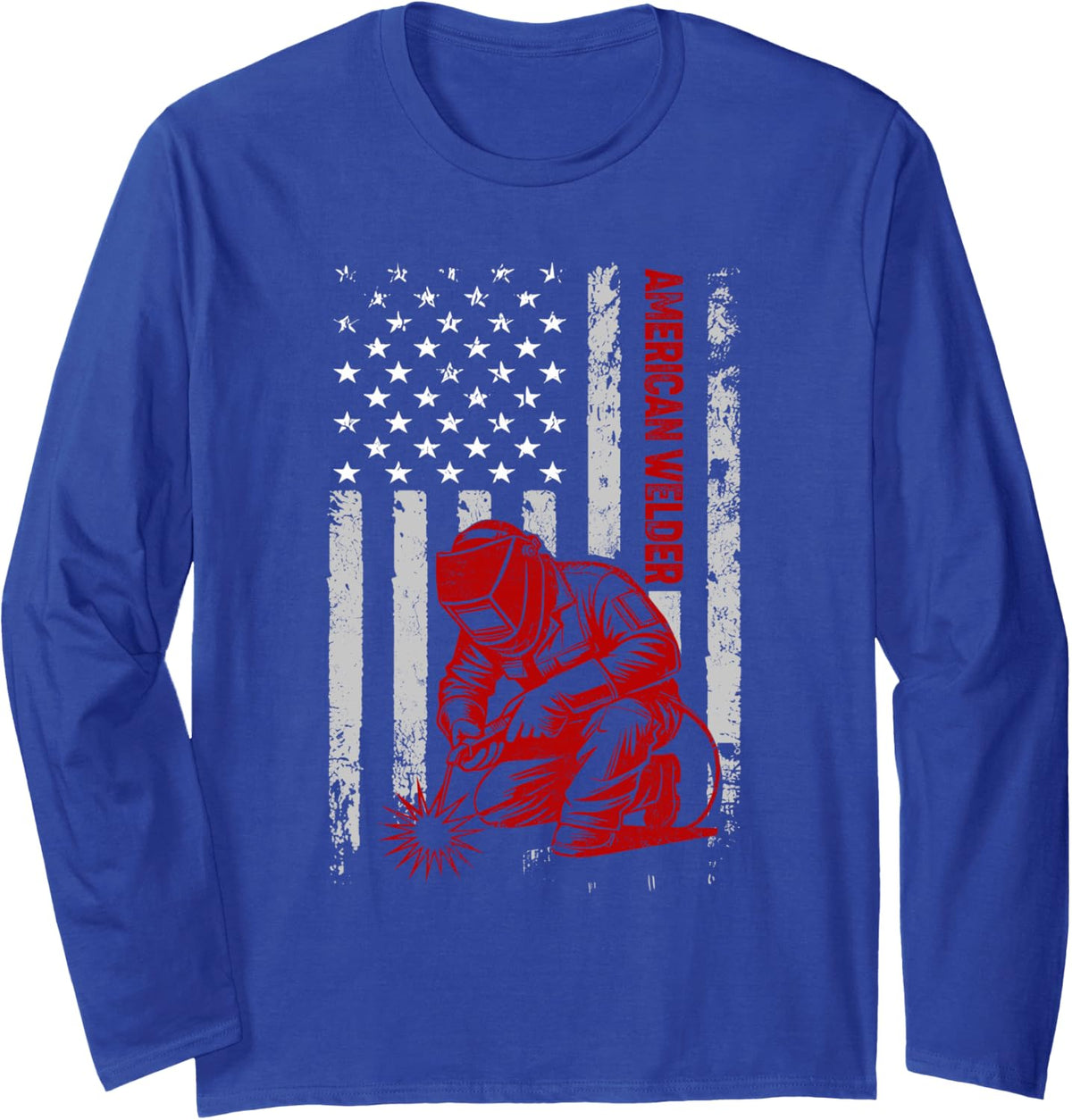 American Welder US Welder - USA Flag Patriot Tig Mig Arc Long Sleeve T-Shirt - Adult Unisex Royal Blue