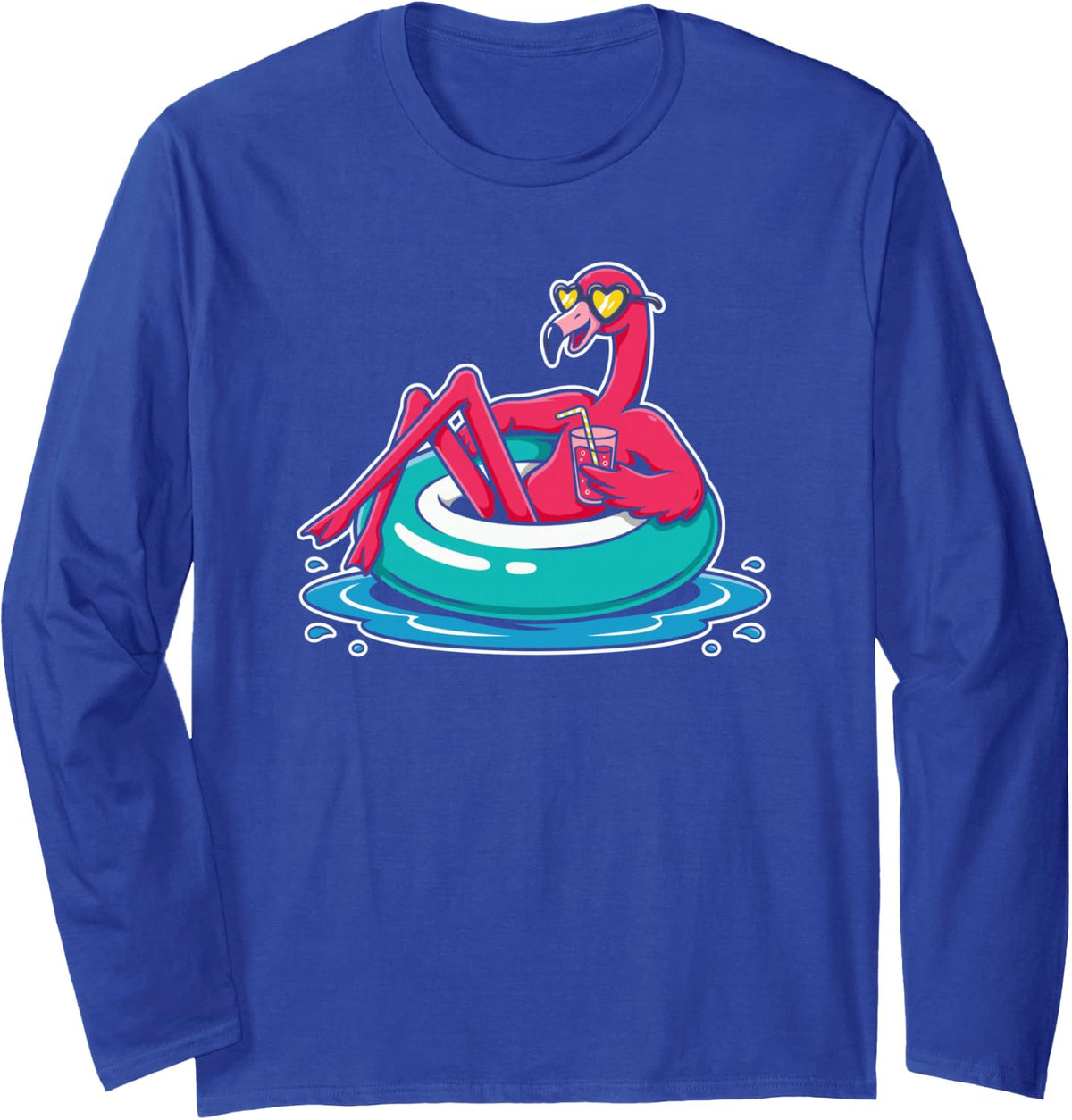 Pink Flamingo Taking A Tropical Beach Vacation for Women Long Sleeve T-Shirt - Adult Unisex Royal Blue