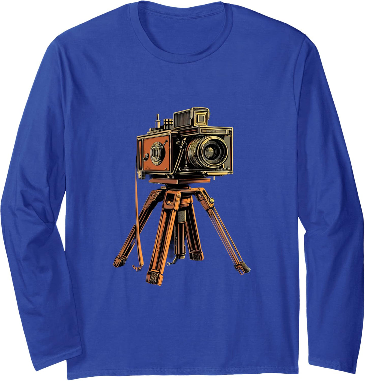 Photography Camera on Tripod Photographer Vintage Long Sleeve T-Shirt - Adult Unisex Royal Blue