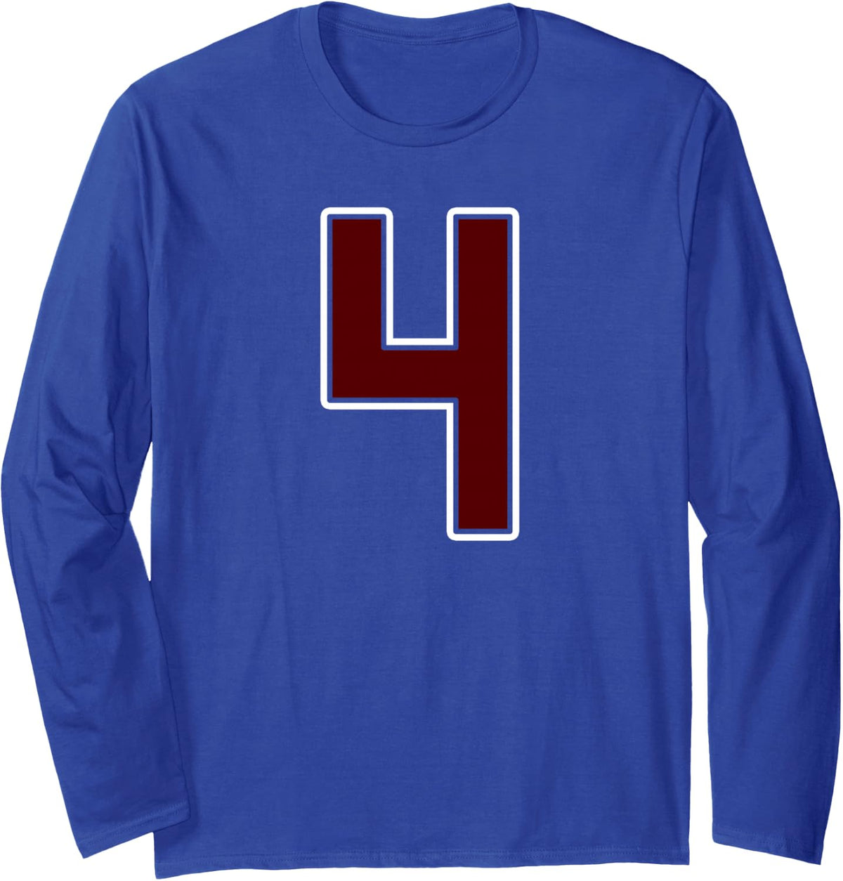 Maroon and White Number 4 Jersey Player Uniform #4 Fan Long Sleeve T-Shirt - Adult Unisex Royal Blue