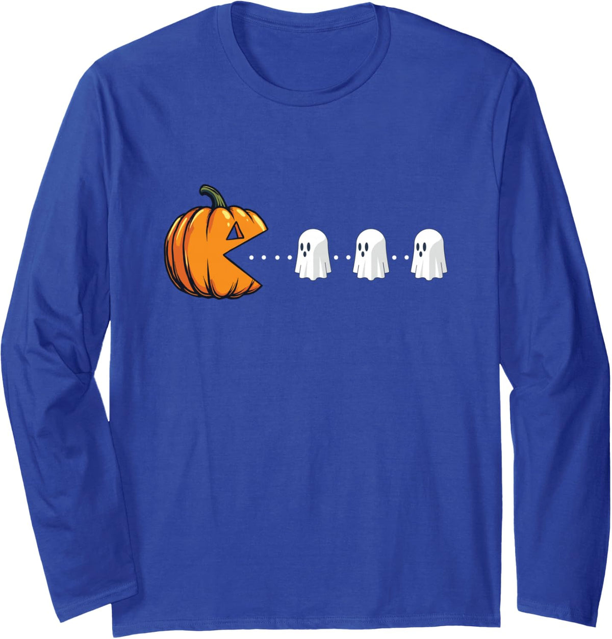 Pumpkin Eating Ghosts - Spooky Witch Halloween Ghoul Long Sleeve T-Shirt - Adult Unisex Royal Blue