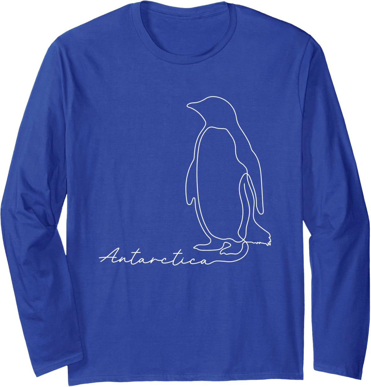 Antarctica Penguin Antarctic Research Line Drawing Souvenir Long Sleeve T-Shirt - Adult Unisex Royal Blue