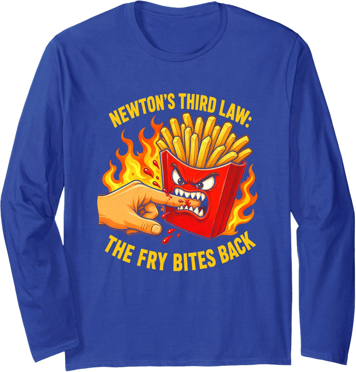 Physics Newton's Third Law The Fry Bites Back Long Sleeve T-Shirt - Adult Unisex Royal Blue