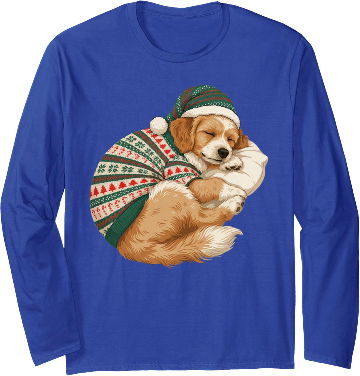 Cozy Sleepy Cavapoo Ugly Pajama Santa Hat Dog Mom Dad Lover Long Sleeve T-Shirt - Adult Unisex Royal Blue