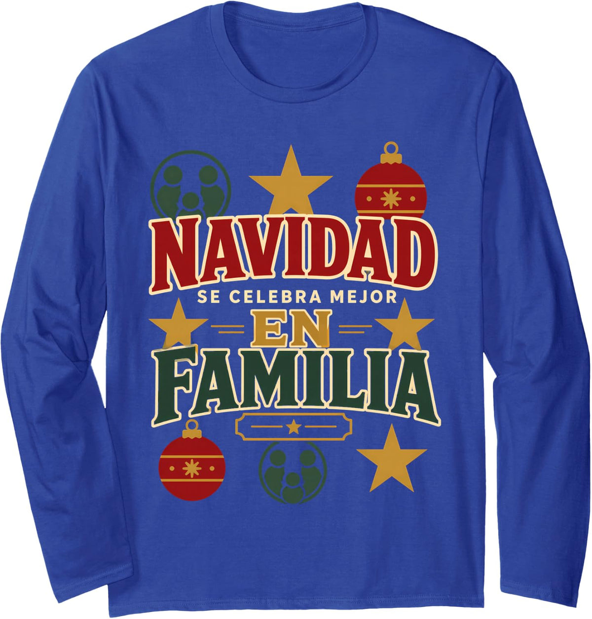 Navidad Family Christmas Spanish Christmas Crew Gift Long Sleeve T-Shirt - Adult Unisex Royal Blue