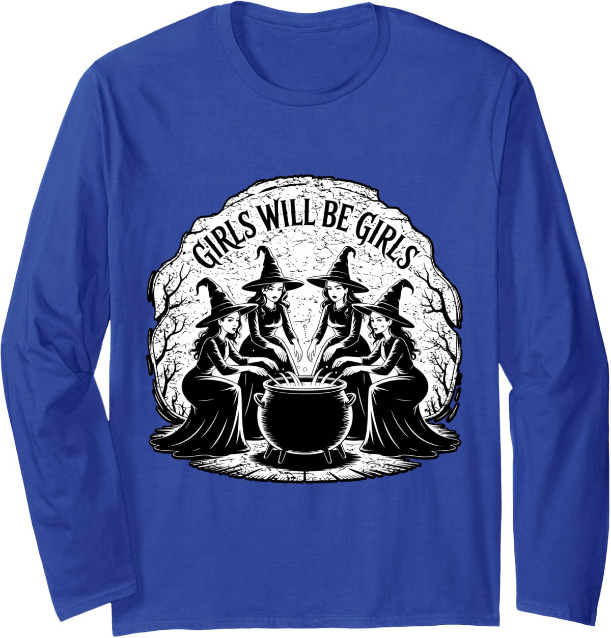 Spooky Season Girls Will Be Girls Witch Vintage Halloween Long Sleeve T-Shirt - Adult Unisex Royal Blue